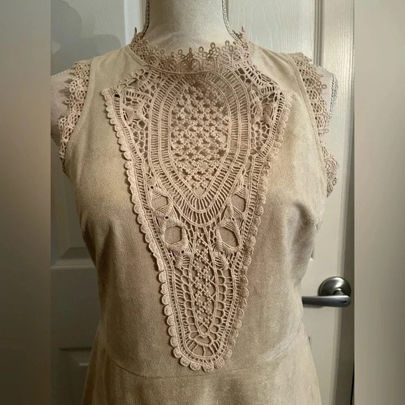 Altar’d State Beige suede Midi dress with embroidered style front size M. NWT - Picture 5 of 9